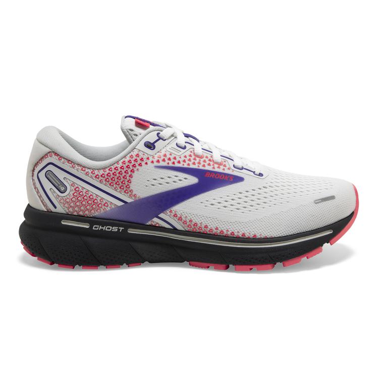 Brooks Ghost 14 Cushioned Women's Road Running Shoes - White/Purple/Coral (52167-AGTW)